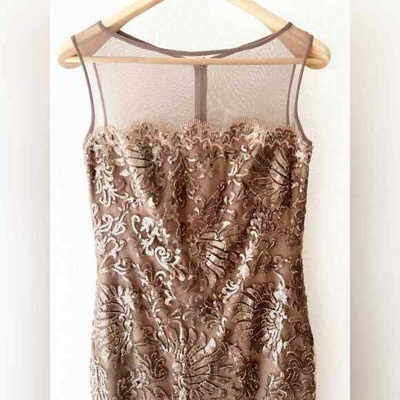 Tadashi Shoji Bronze Sleeveless Sequin Cocktail Dress Size 4 - Picture 2 of 15
